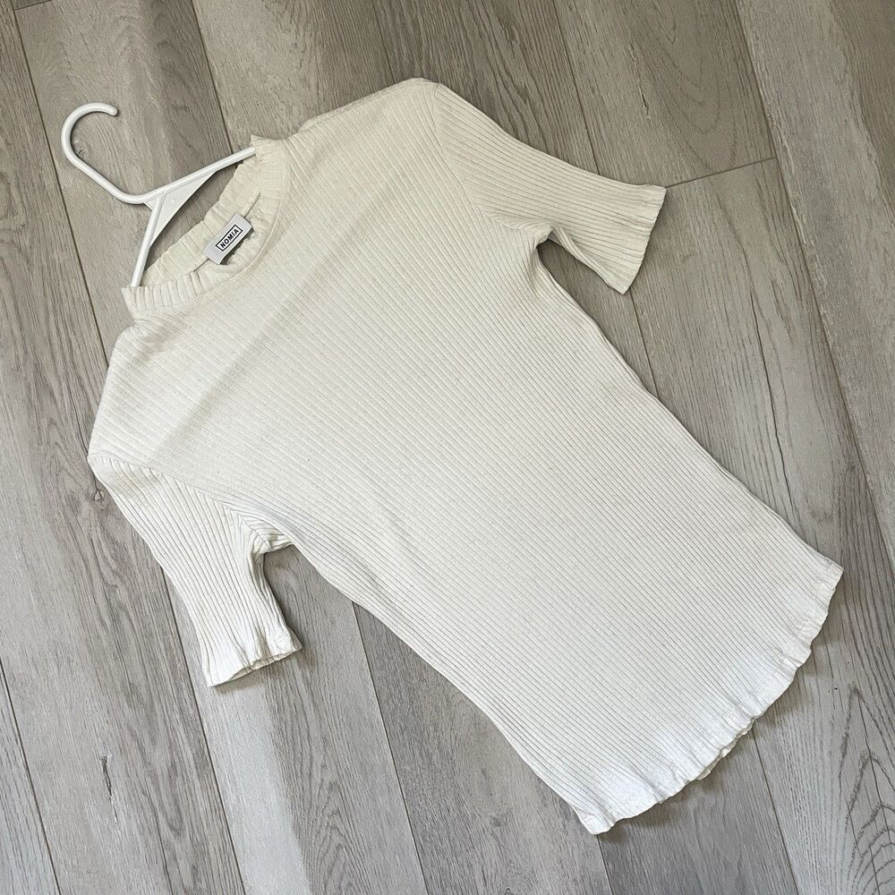 Nomia Ribbed Shirt fitted short sleeve knit womens Cream (small) minimalist